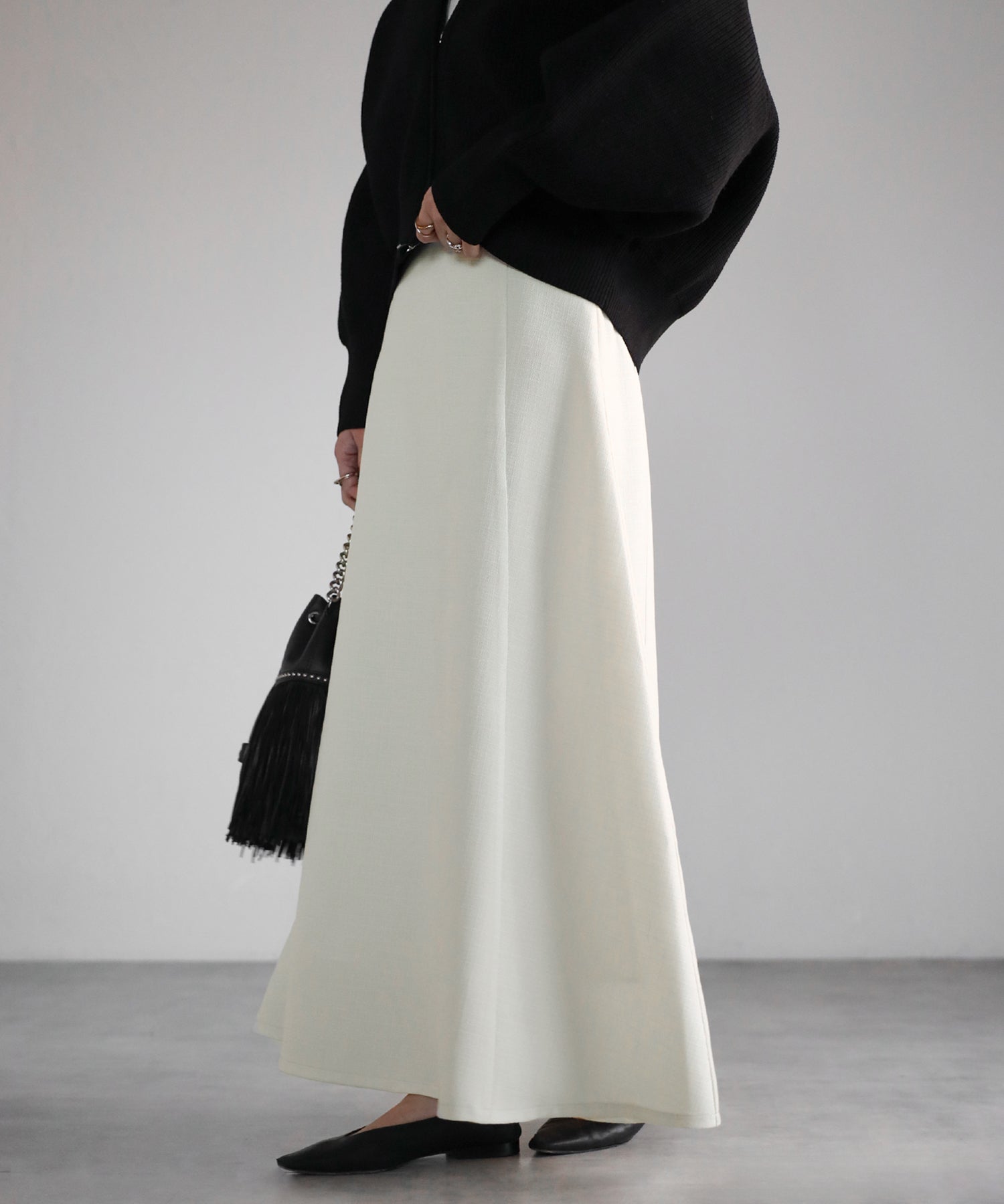 ボンジュールサガン BONJOUR SAGAN ライトツイードフレアロングスカート (IVORY) IVORY