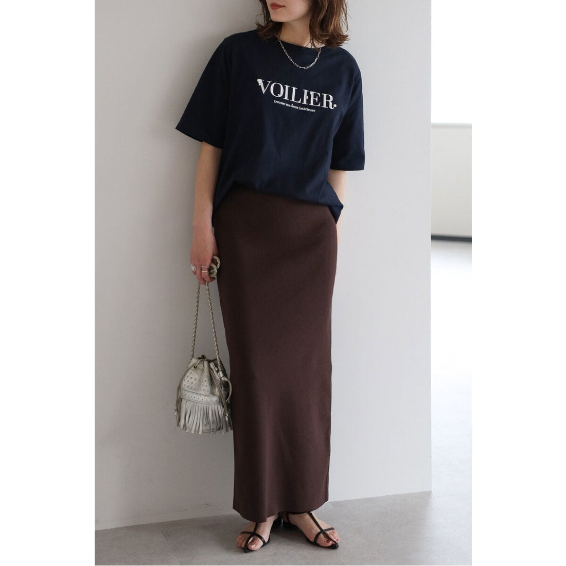 ボンジュールサガン BONJOUR SAGAN パール付きロゴ半袖Tシャツ (DARK-NAVY) DARK-NAVY