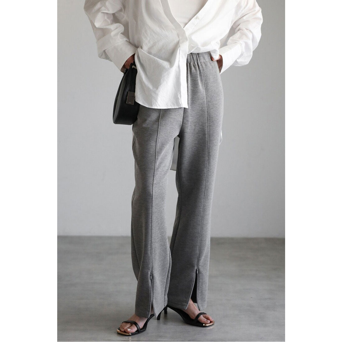 ボンジュールサガン BONJOUR SAGAN ジップフロントスリットカットパンツ (GRAY) GRAY