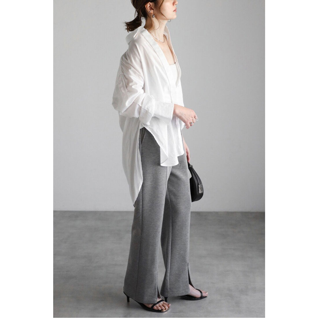 ボンジュールサガン BONJOUR SAGAN ジップフロントスリットカットパンツ (GRAY) GRAY