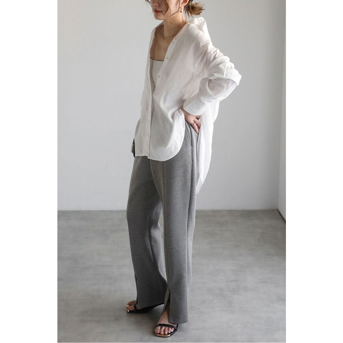 ボンジュールサガン BONJOUR SAGAN ジップフロントスリットカットパンツ (GRAY) GRAY