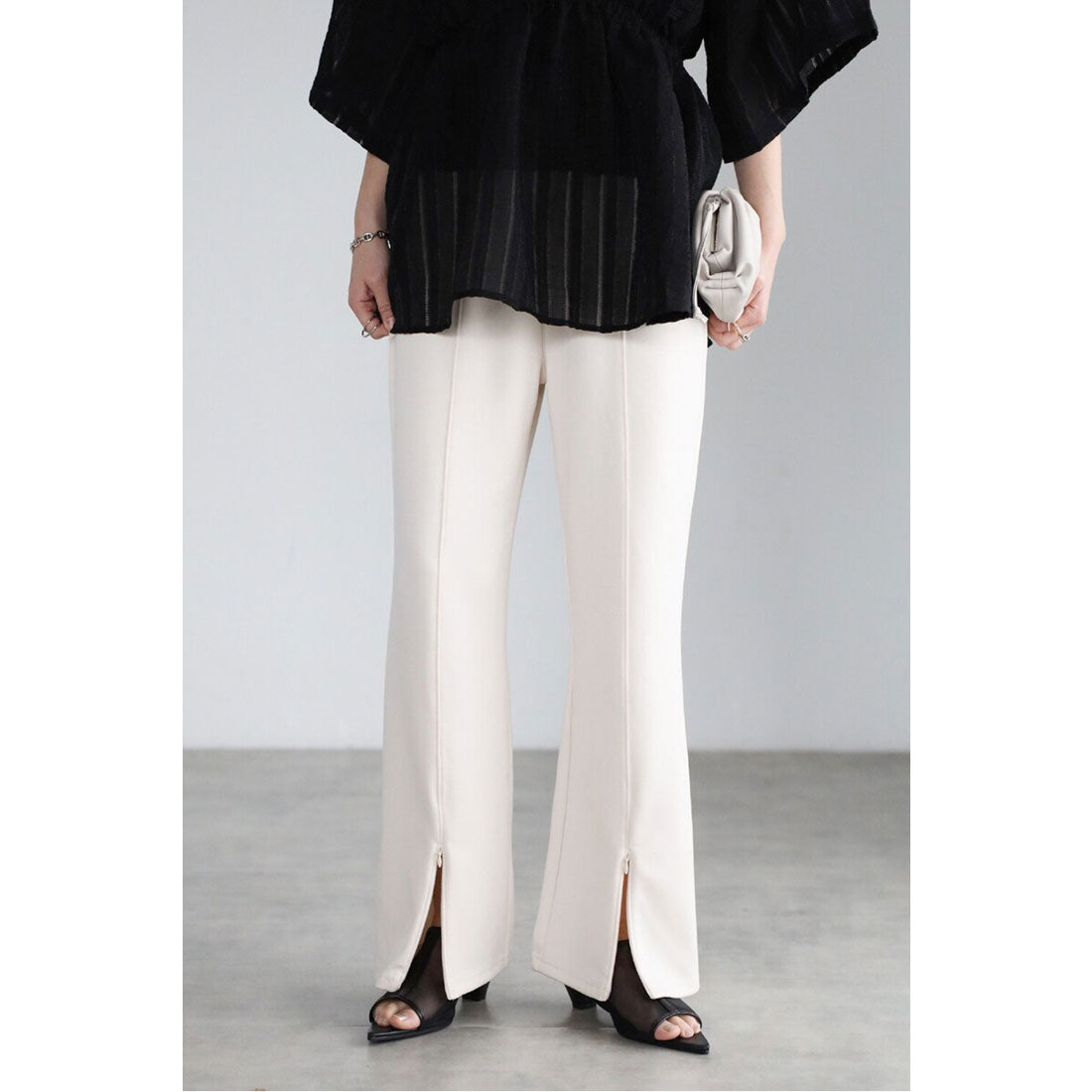 ボンジュールサガン BONJOUR SAGAN ジップフロントスリットカットパンツ (GRAY) GRAY