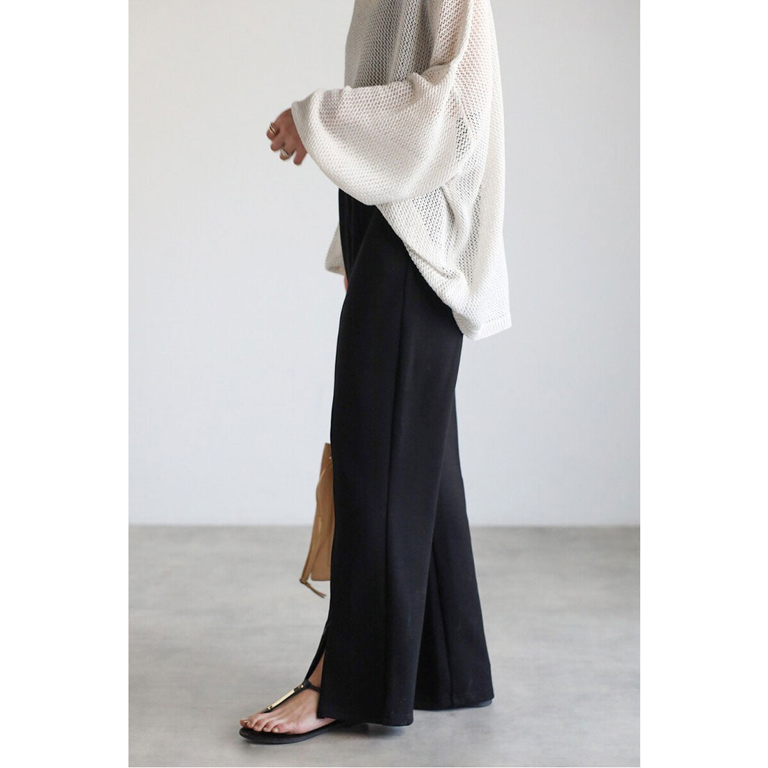 ボンジュールサガン BONJOUR SAGAN ジップフロントスリットカットパンツ (GRAY) GRAY