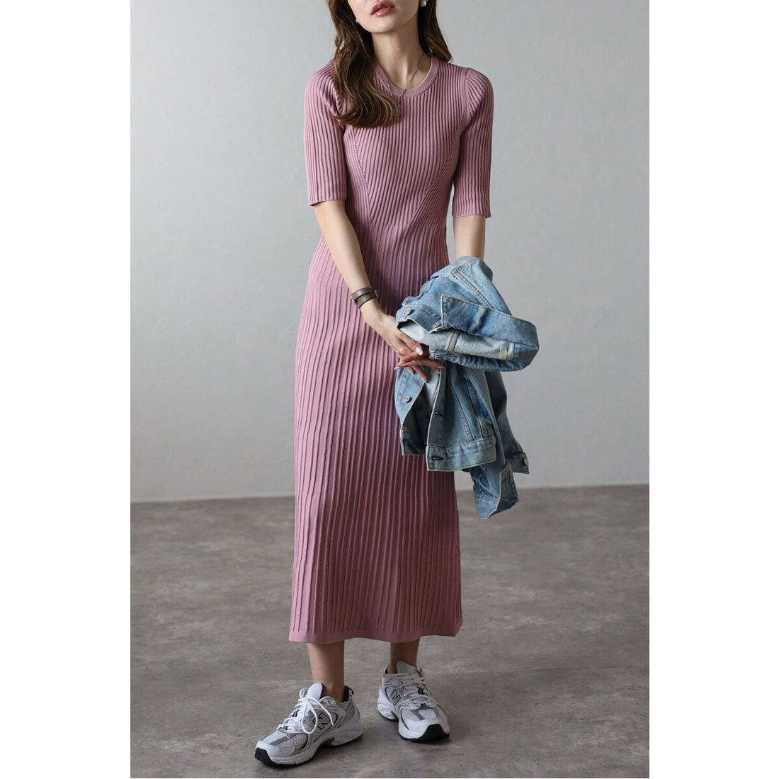 ボンジュールサガン BONJOUR SAGAN 切替リブロングワンピース (NAVY) NAVY