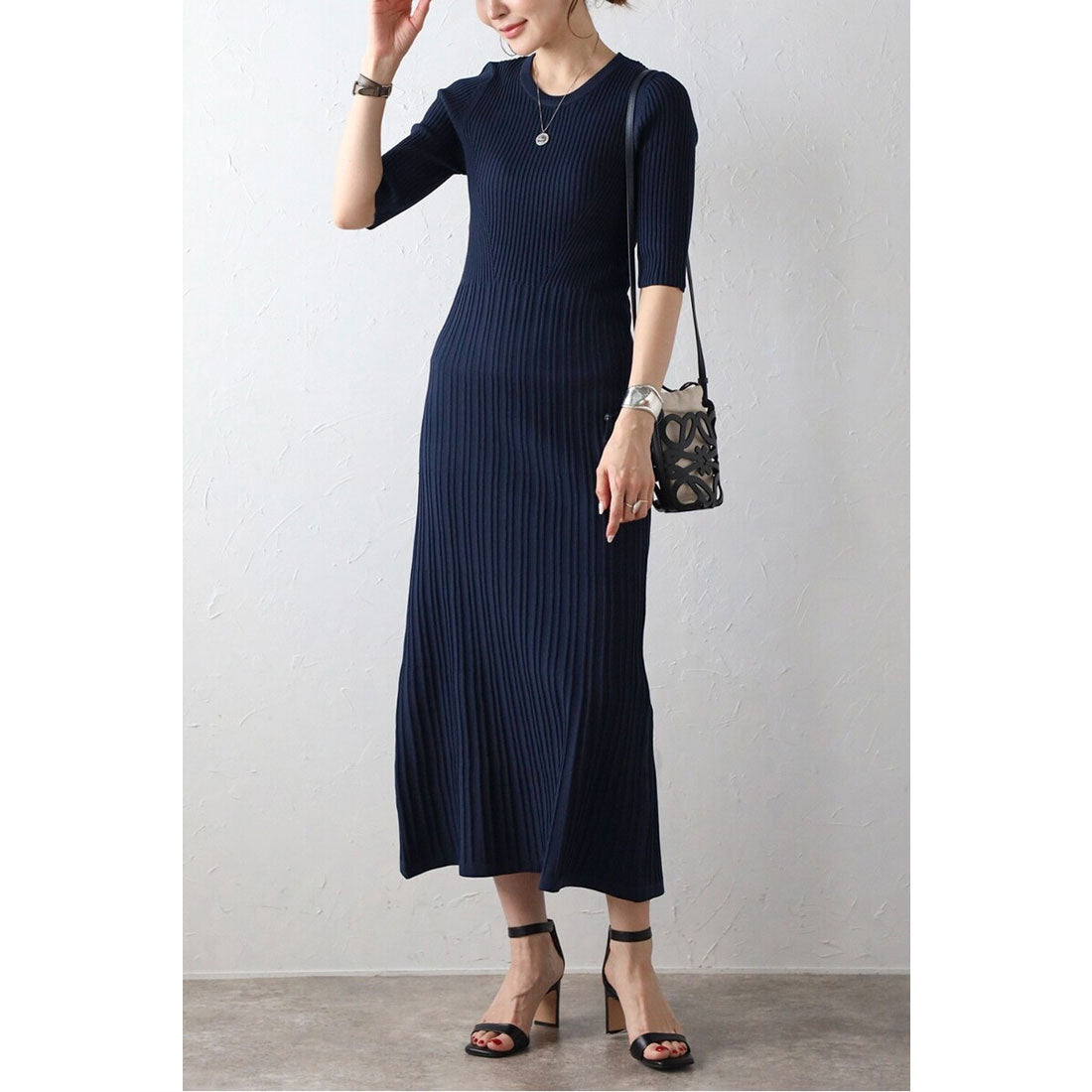 ボンジュールサガン BONJOUR SAGAN 切替リブロングワンピース (NAVY) NAVY