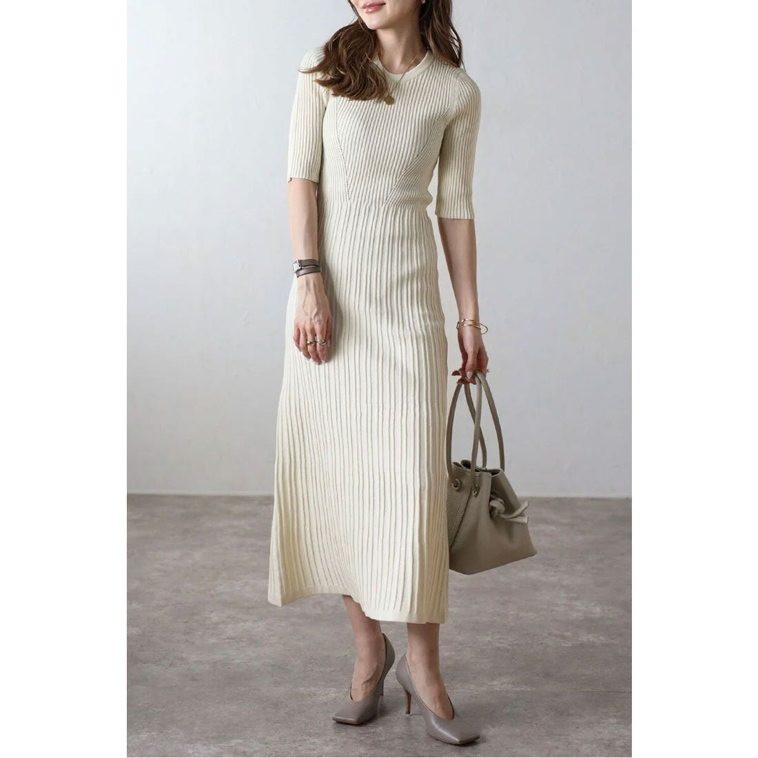 ボンジュールサガン BONJOUR SAGAN 切替リブロングワンピース (IVORY) IVORY