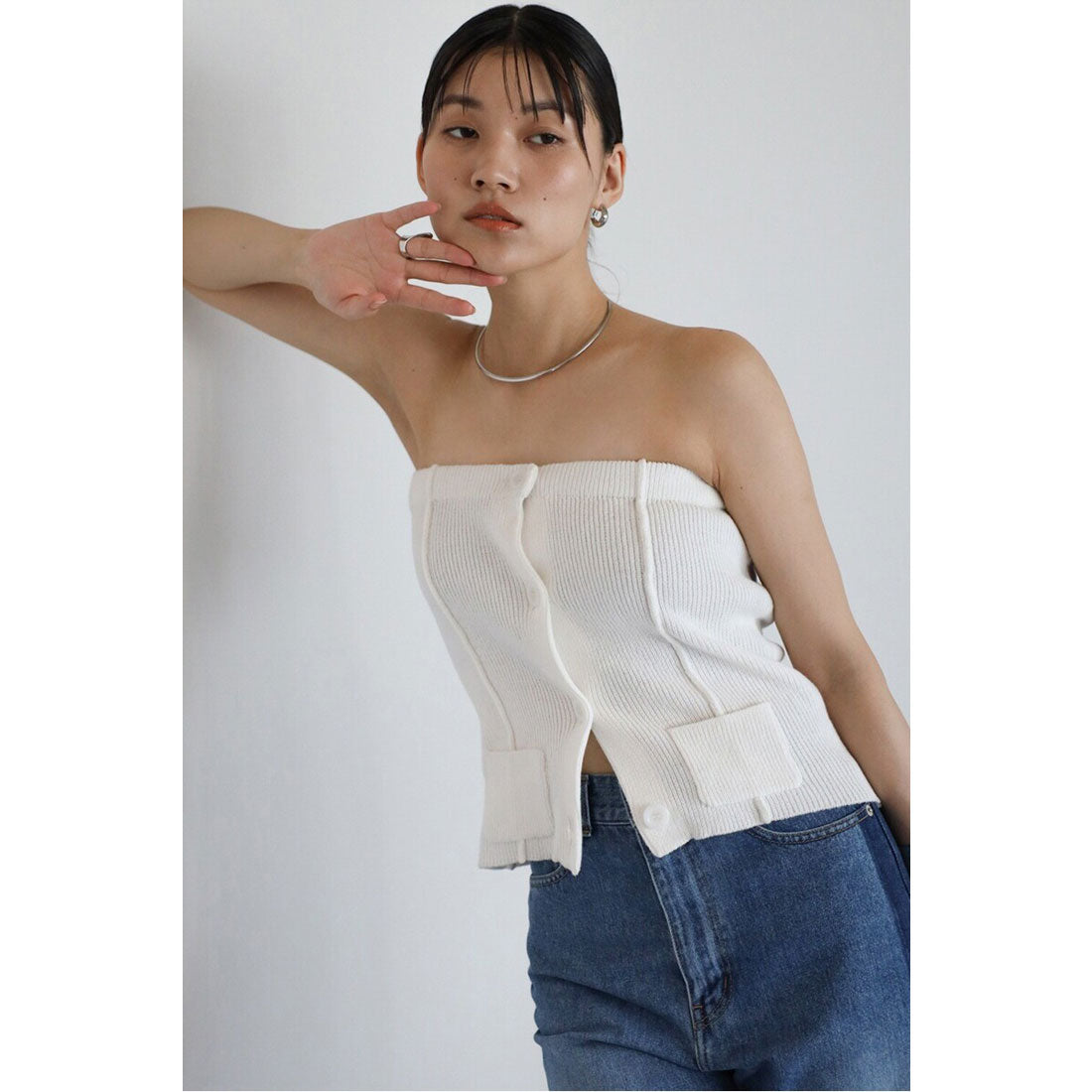 ボンジュールサガン BONJOUR SAGAN mini pocket knit bustier / ミニポケットニットビスチェ (OFF-WHITE) OFF-WHITE