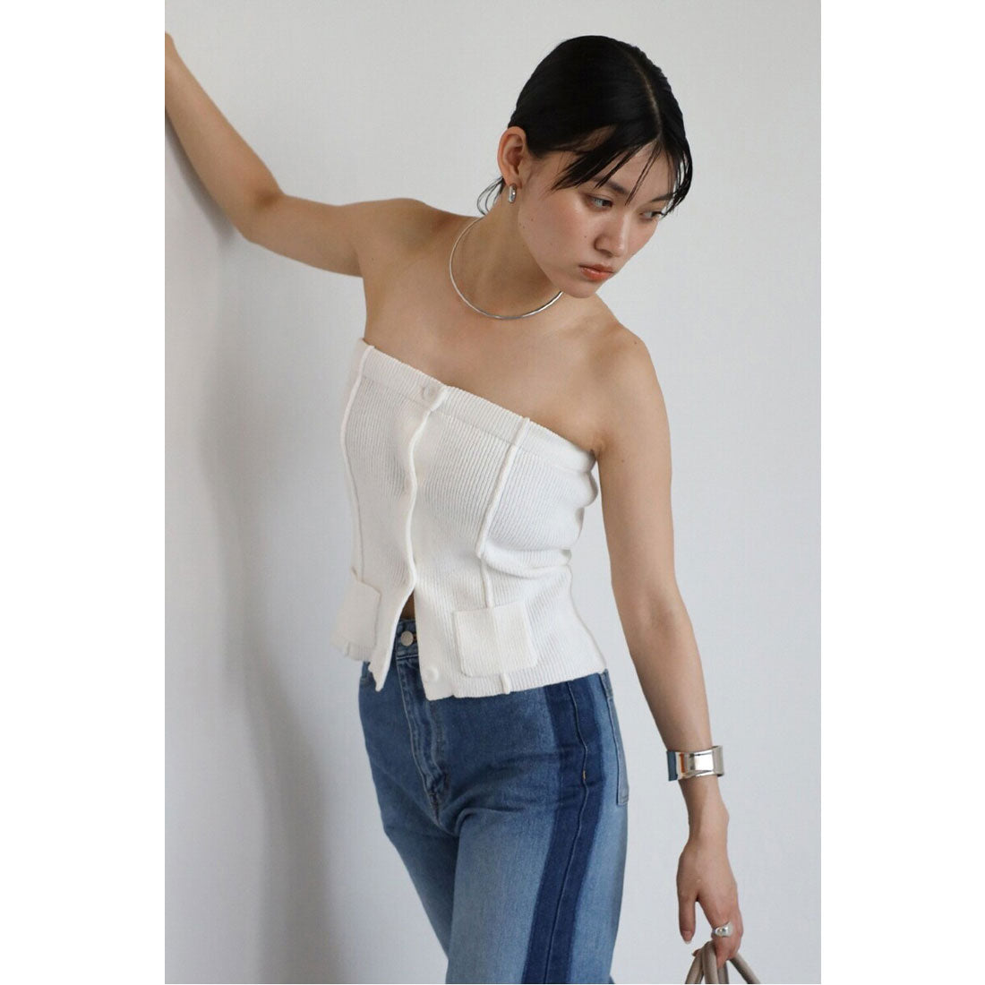 ボンジュールサガン BONJOUR SAGAN mini pocket knit bustier / ミニポケットニットビスチェ (OFF-WHITE) OFF-WHITE