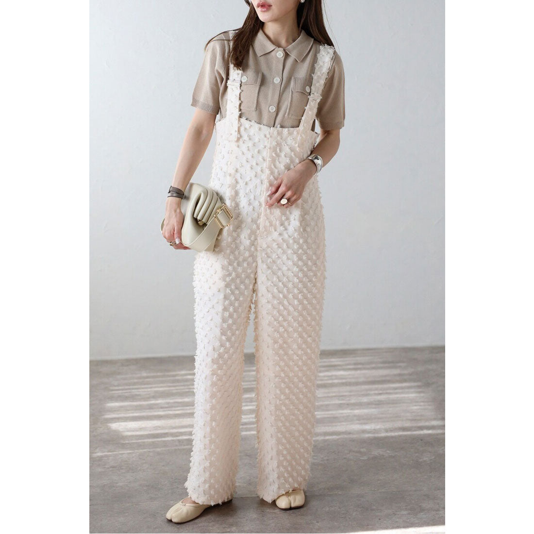 ボンジュールサガン BONJOUR SAGAN ドットジャガードハイウエストサロペット (BLACK) BLACK