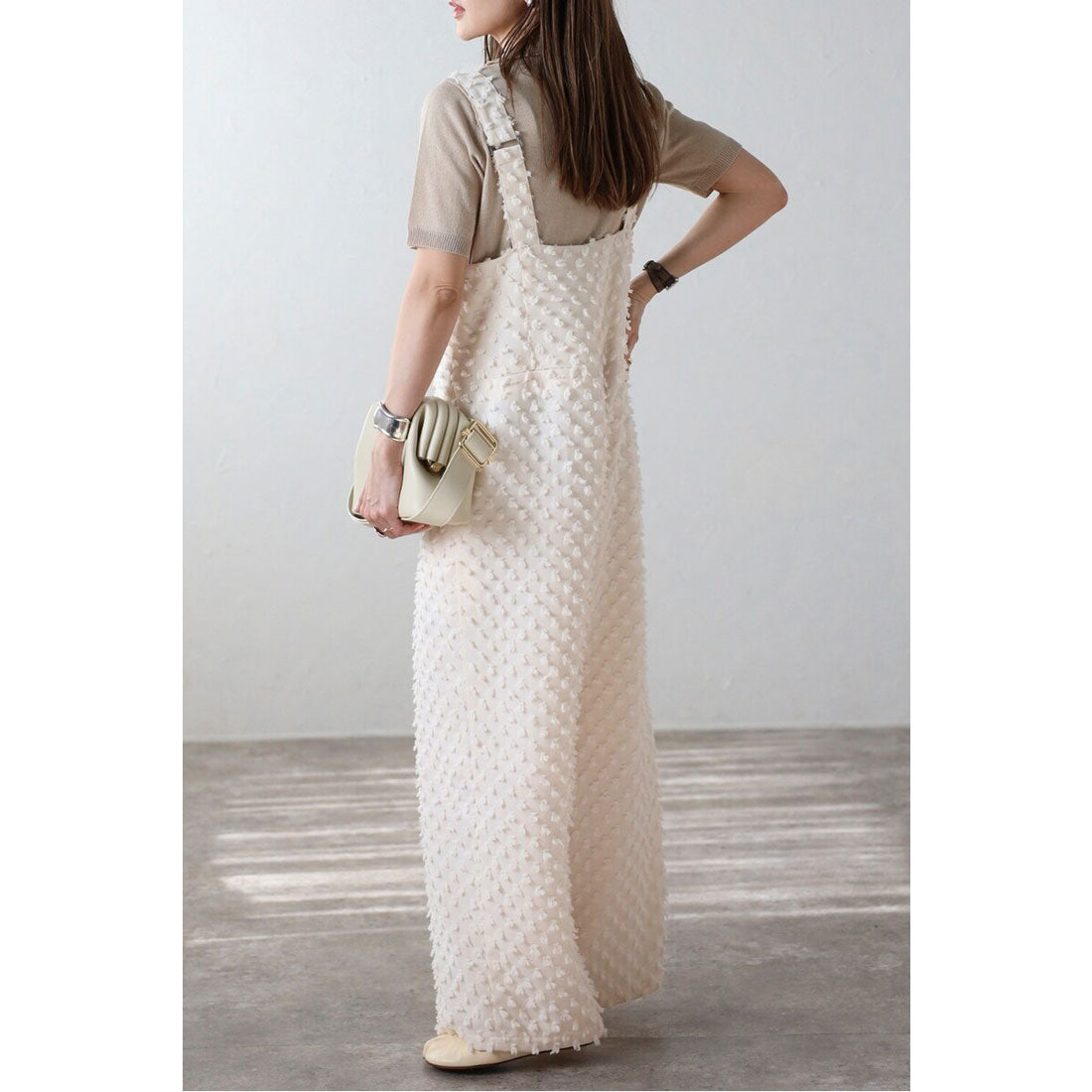 ボンジュールサガン BONJOUR SAGAN ドットジャガードハイウエストサロペット (BLACK) BLACK