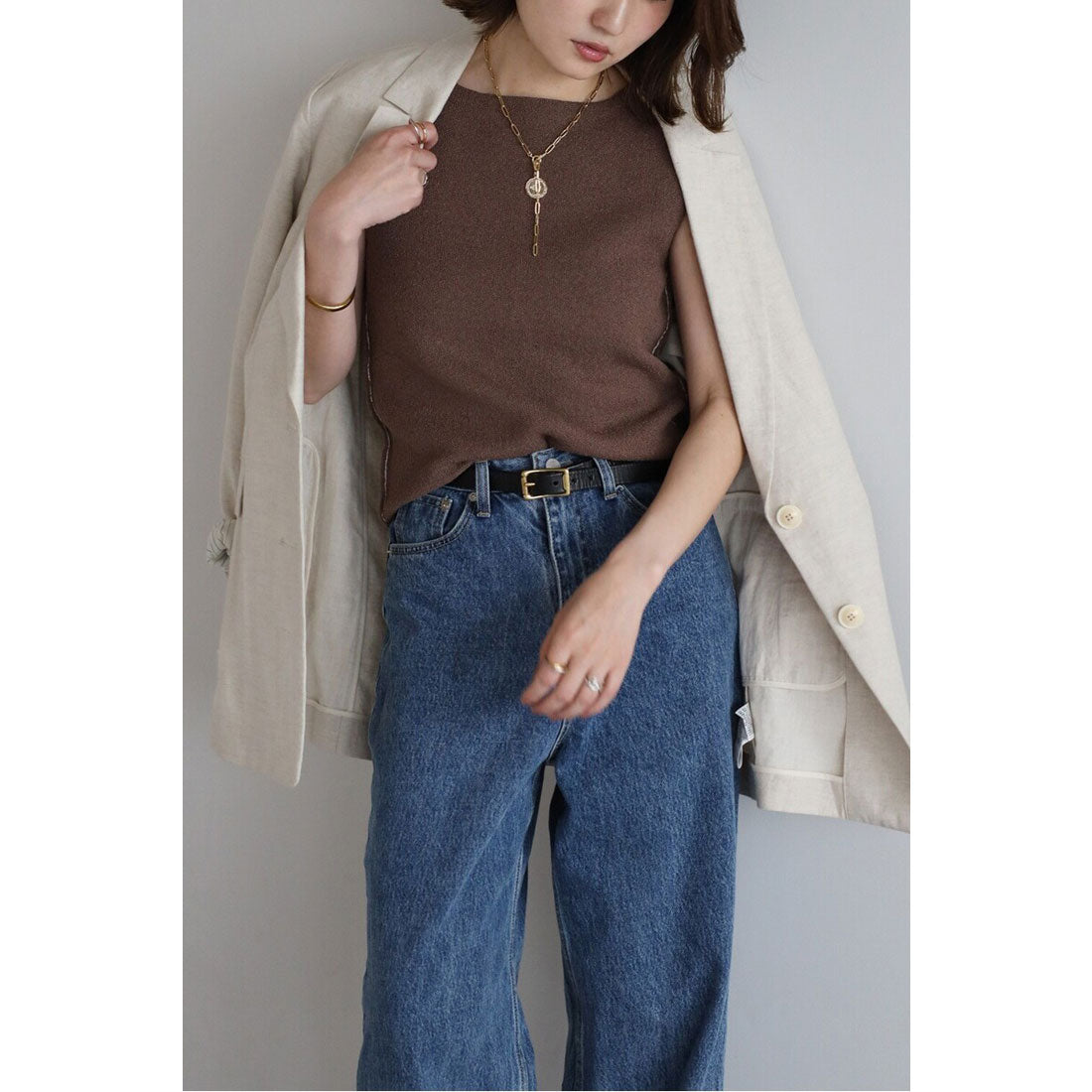 ボンジュールサガン BONJOUR SAGAN バックラインノースリニット (COCOA) COCOA