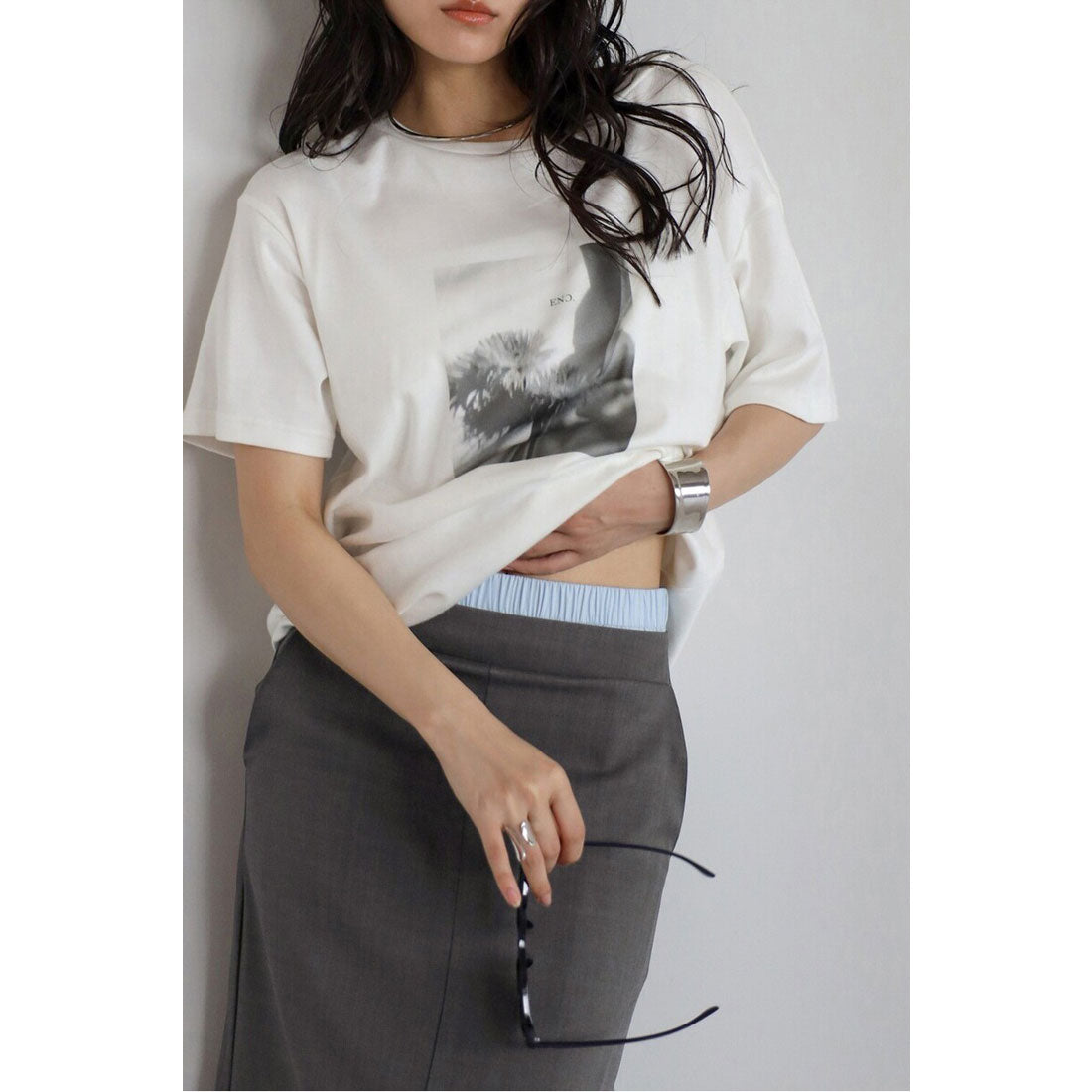 ボンジュールサガン BONJOUR SAGAN front slit double waist slacks skirt / フロントスリットダブルウエストスラックススカート (CHARCOAL-GRAY) CHARCOAL-GRAY