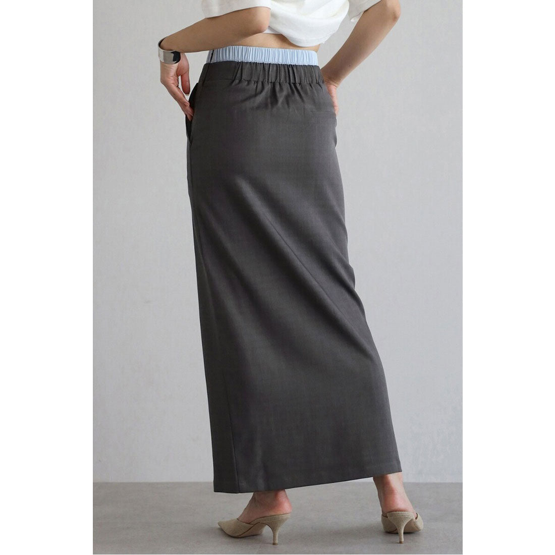 ボンジュールサガン BONJOUR SAGAN front slit double waist slacks skirt / フロントスリットダブルウエストスラックススカート (CHARCOAL-GRAY) CHARCOAL-GRAY