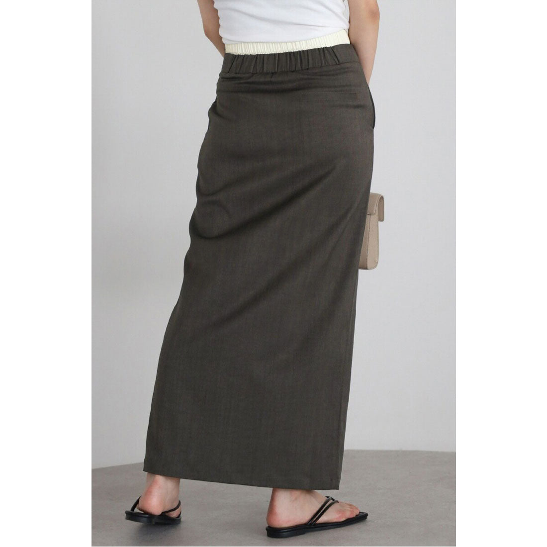 ボンジュールサガン BONJOUR SAGAN front slit double waist slacks skirt / フロントスリットダブルウエストスラックススカート (CHARCOAL-GRAY) CHARCOAL-GRAY