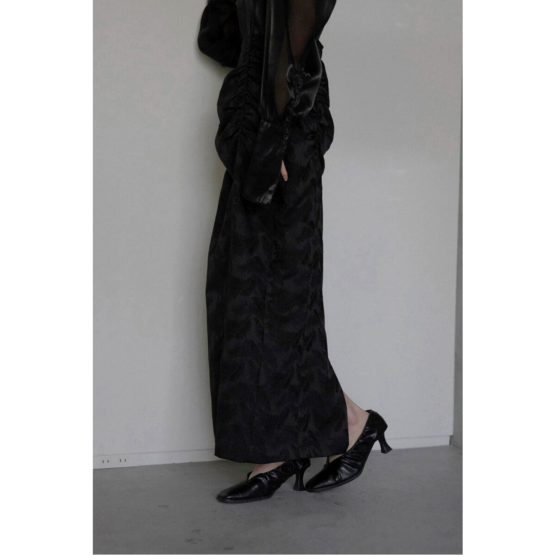 ボンジュールサガン BONJOUR SAGAN 【オケージョン】 jacquard shirring suspender skirt / ジャガードシャーリングサスペンダースカート (GRAY) GRAY