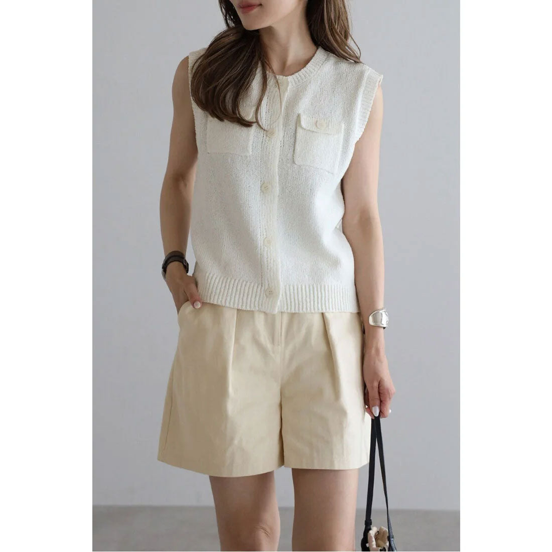 ボンジュールサガン BONJOUR SAGAN ポケットニットベスト (IVORY) IVORY