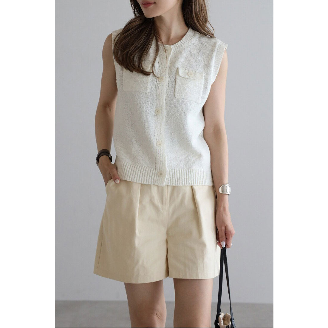 ボンジュールサガン BONJOUR SAGAN ポケットニットベスト (IVORY) IVORY