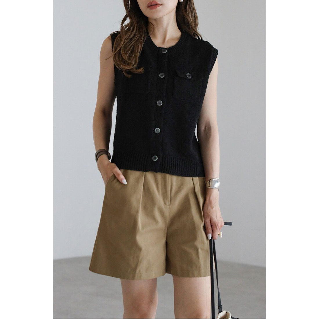 ボンジュールサガン BONJOUR SAGAN ポケットニットベスト (IVORY) IVORY