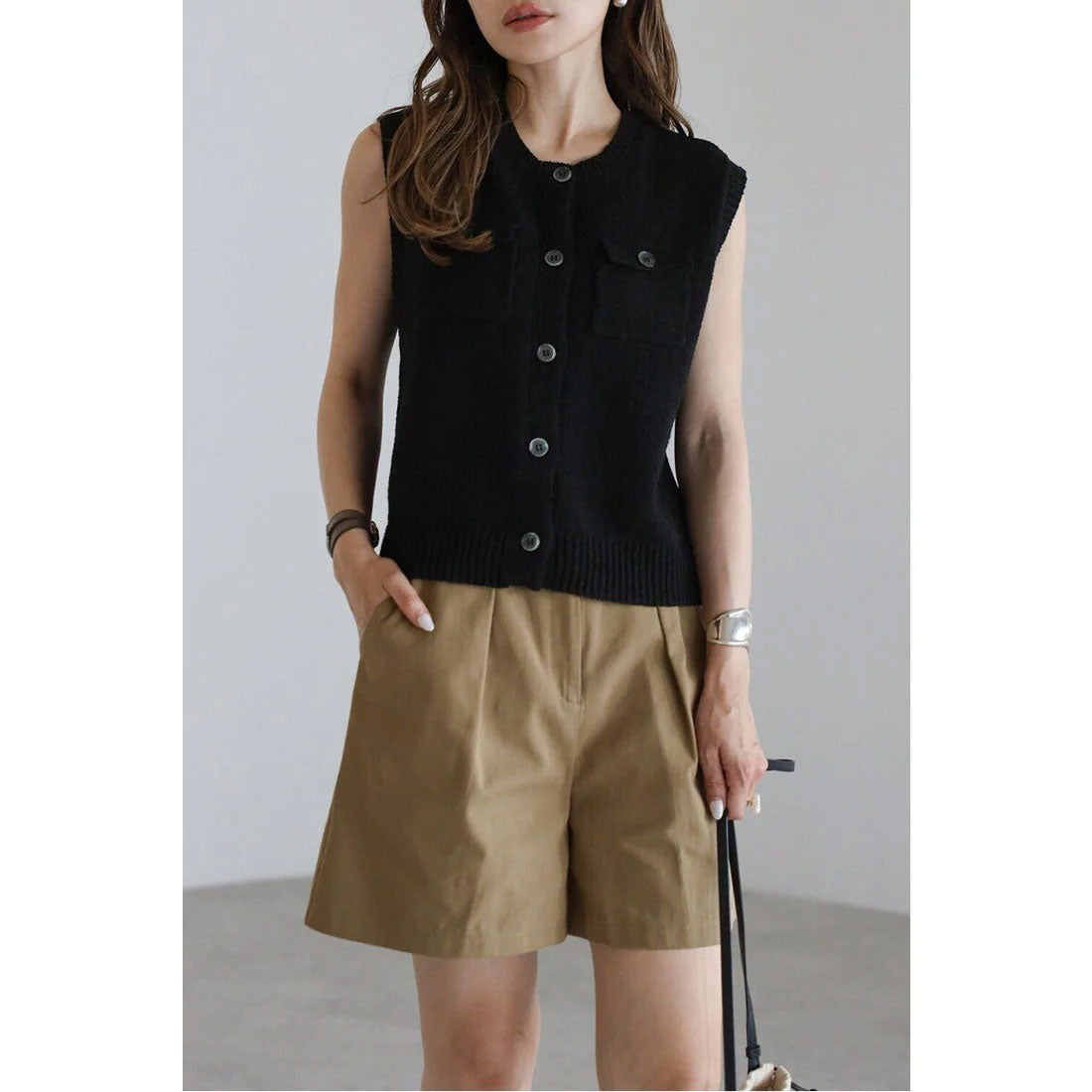 ボンジュールサガン BONJOUR SAGAN ポケットニットベスト (BLACK) BLACK