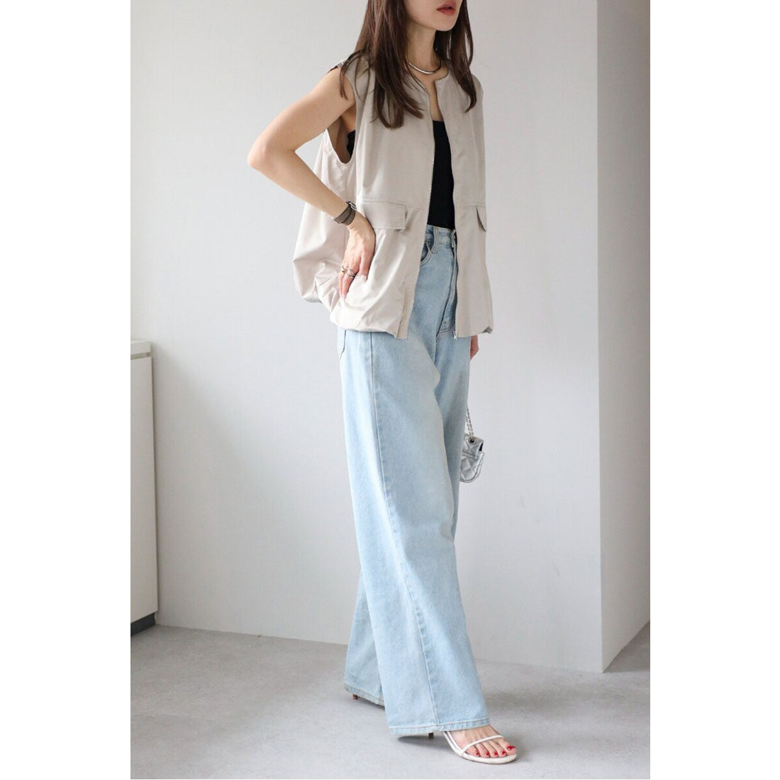 ボンジュールサガン BONJOUR SAGAN ナイロンタッチバルーンベスト (LIGHT-KHAKI) LIGHT-KHAKI