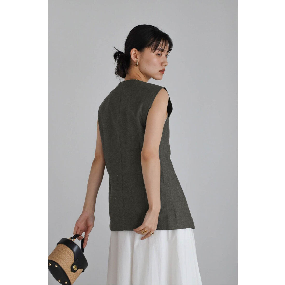 ボンジュールサガン BONJOUR SAGAN linen blend long vest × pants set up / リネン混ロングベスト×パンツセットアップ (CHARCOAL-GRAY) CHARCOAL-GRAY