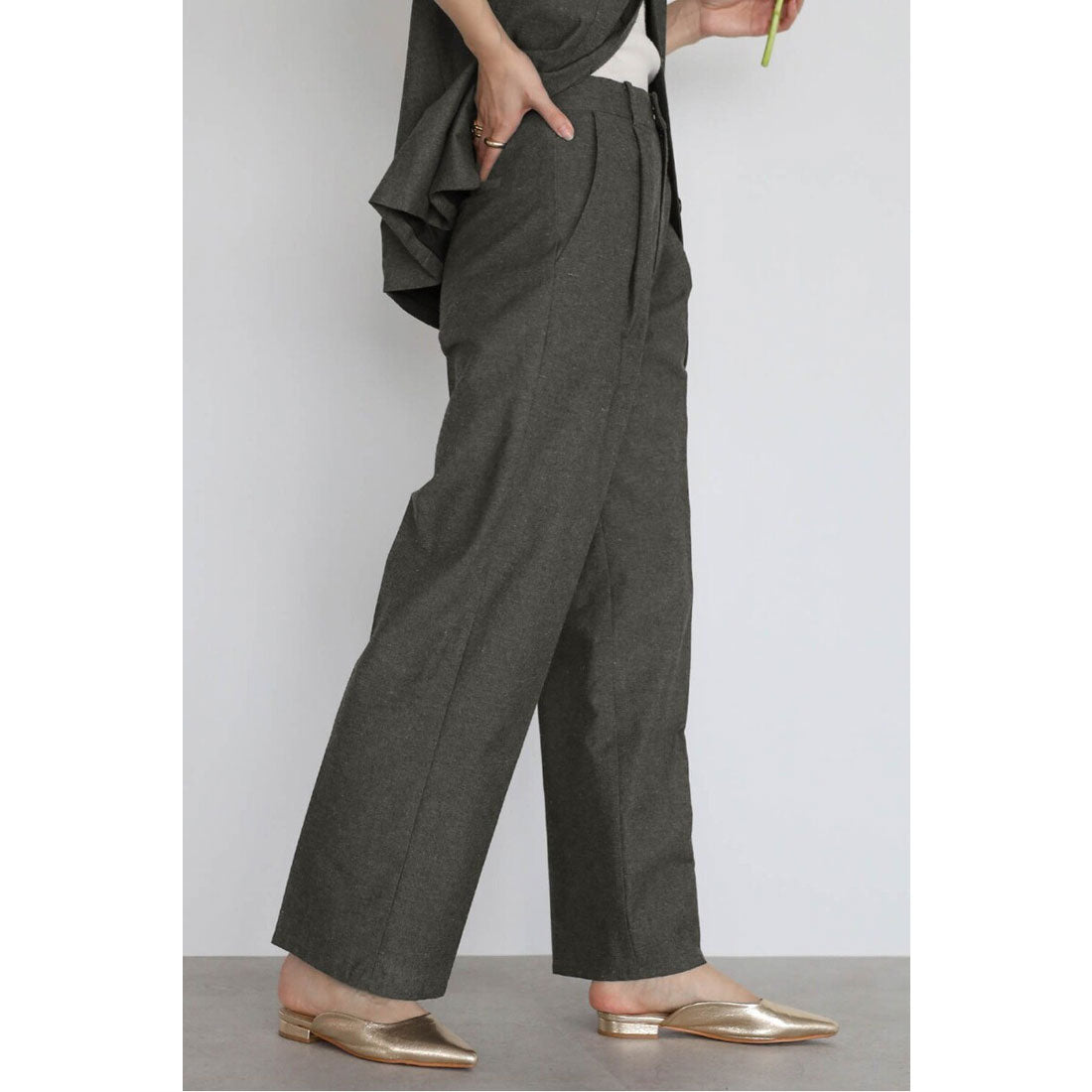 ボンジュールサガン BONJOUR SAGAN linen blend long vest × pants set up / リネン混ロングベスト×パンツセットアップ (CHARCOAL-GRAY) CHARCOAL-GRAY