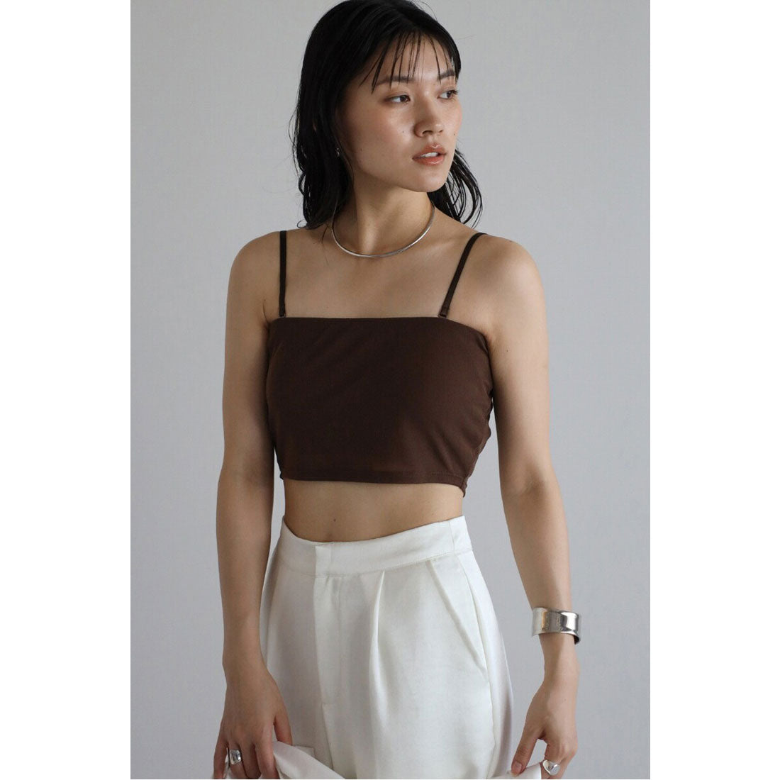 ボンジュールサガン BONJOUR SAGAN power mesh 2way bra camisole / パワーメッシュ肩紐取り外し可能2WAYキャミソール (BROWN) BROWN