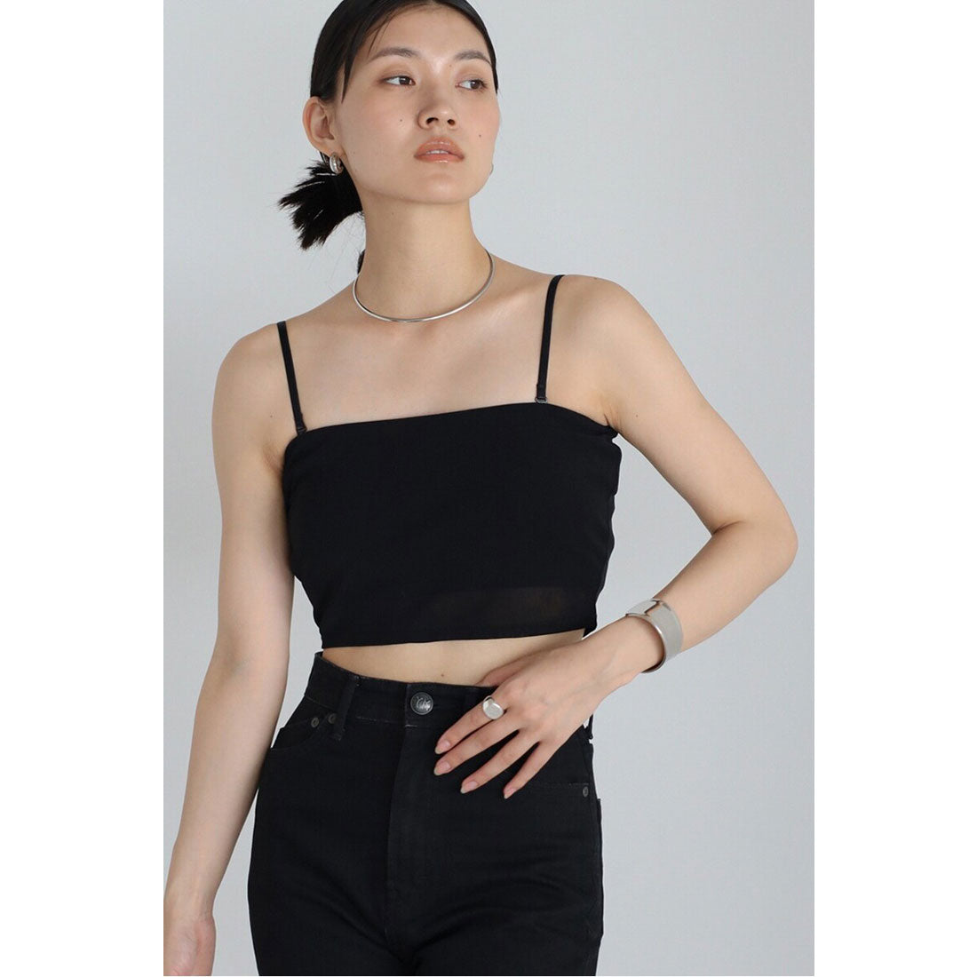 ボンジュールサガン BONJOUR SAGAN power mesh 2way bra camisole / パワーメッシュ肩紐取り外し可能2WAYキャミソール (BLACK) BLACK