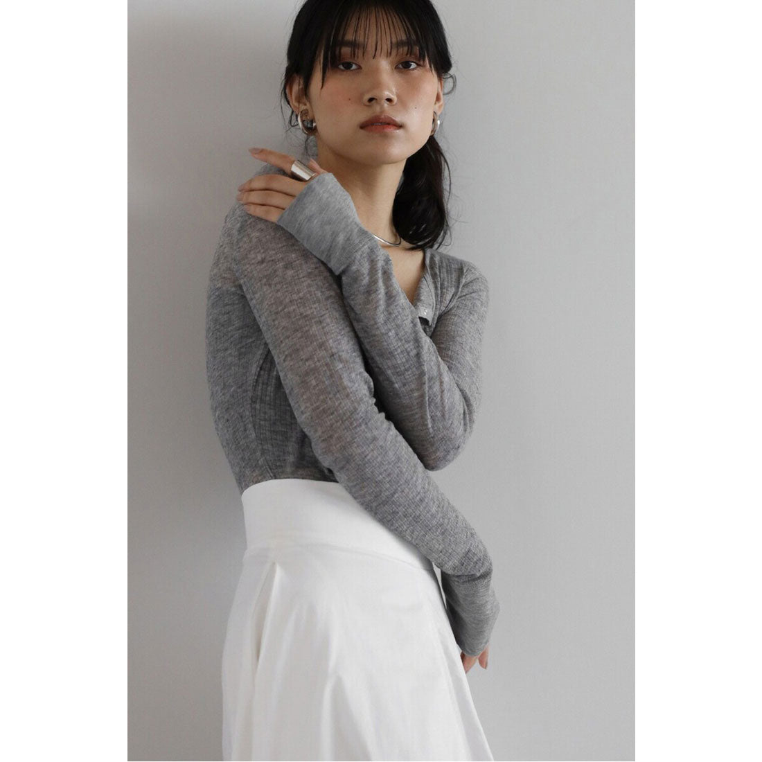 ボンジュールサガン BONJOUR SAGAN henry neck sheer pullover / ヘンリーネックシアープルオーバー (LIGHT-GRAY) LIGHT-GRAY