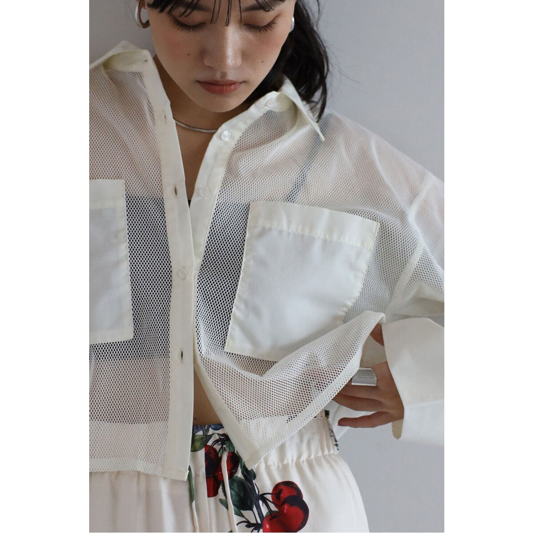 ボンジュールサガン BONJOUR SAGAN docking mesh shirt / 切替メッシュシャツ (IVORY) IVORY