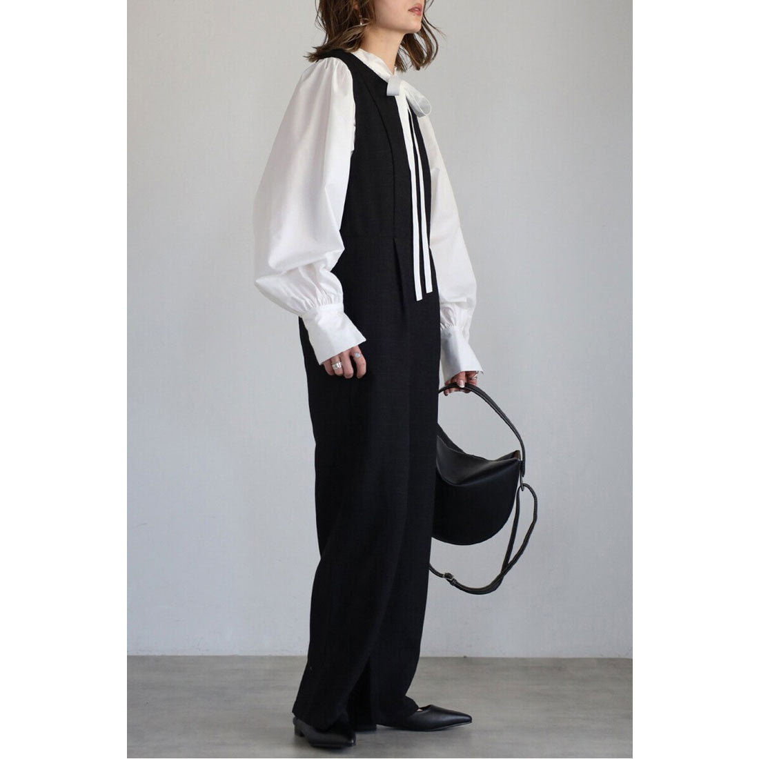 ボンジュールサガン BONJOUR SAGAN スリーブレスライトツイードオールインワン (BLACK) BLACK