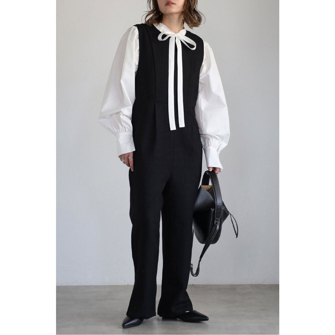 ボンジュールサガン BONJOUR SAGAN スリーブレスライトツイードオールインワン (BLACK) BLACK