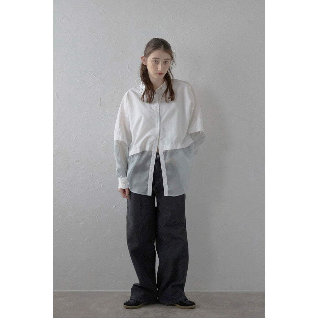 ボンジュールサガン BONJOUR SAGAN sheer shiny hem shirt / シアーシャイニーヘムナイロンシャツ (OFF-WHITE) OFF-WHITE