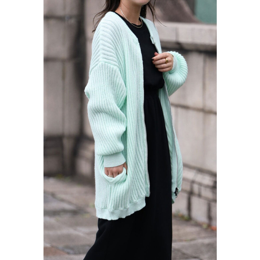 ボンジュールサガン BONJOUR SAGAN ダブルジップニットカーディガン (MINT) MINT