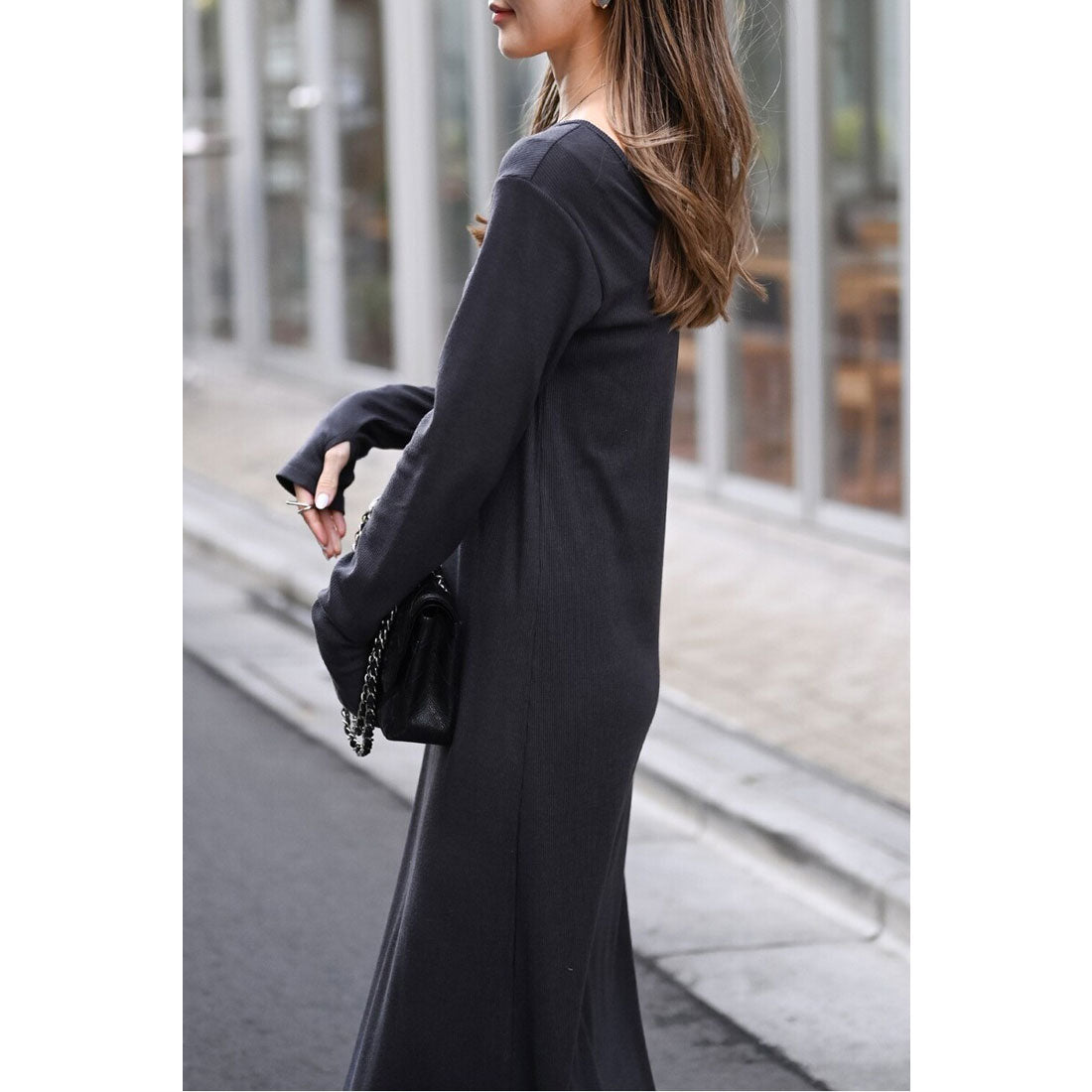 ボンジュールサガン BONJOUR SAGAN 前後2WAYラメリブフレアワンピース (GRAY) GRAY