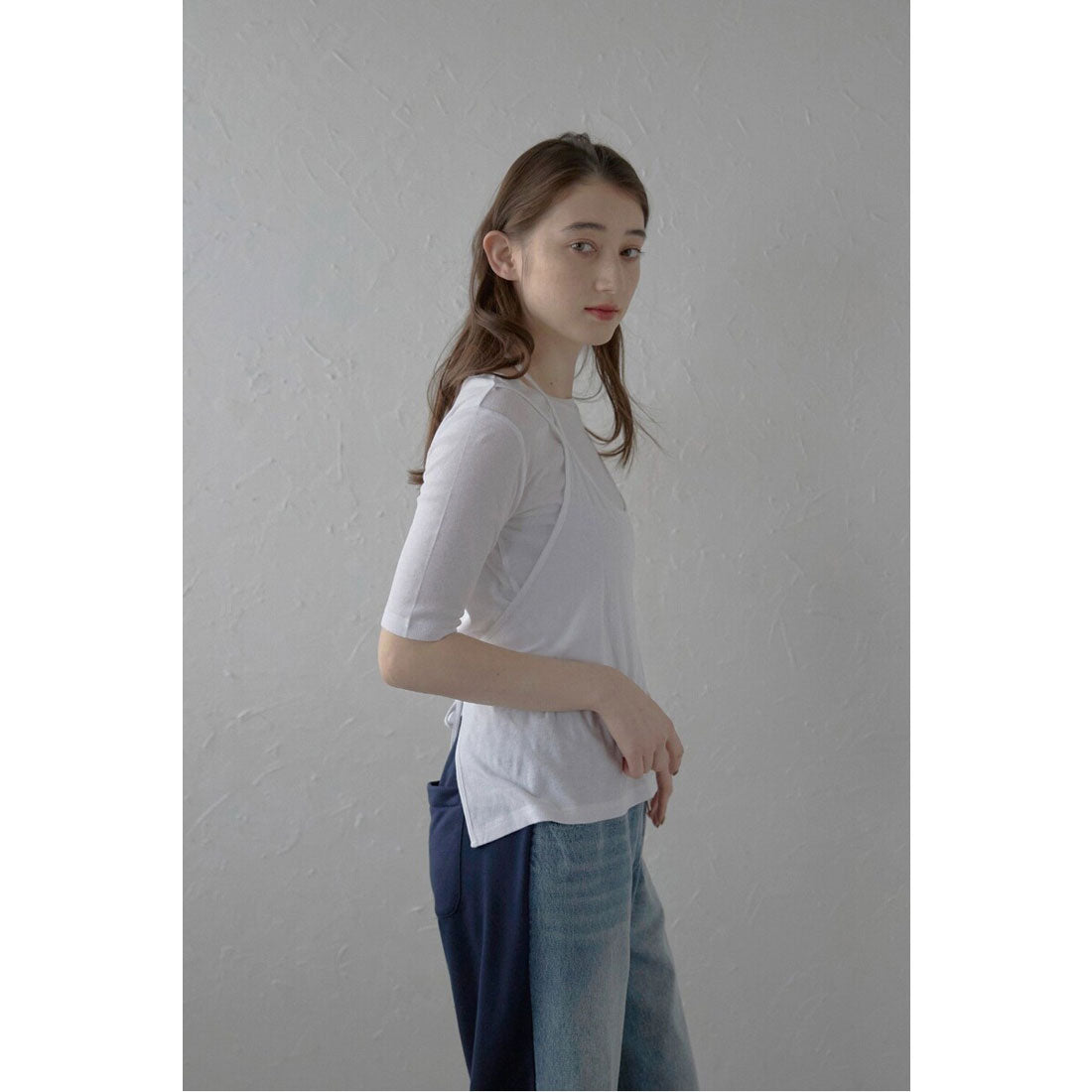 ボンジュールサガン BONJOUR SAGAN fake layered tops / ホルターネックフェイクレイヤードトップス (NAVY) NAVY