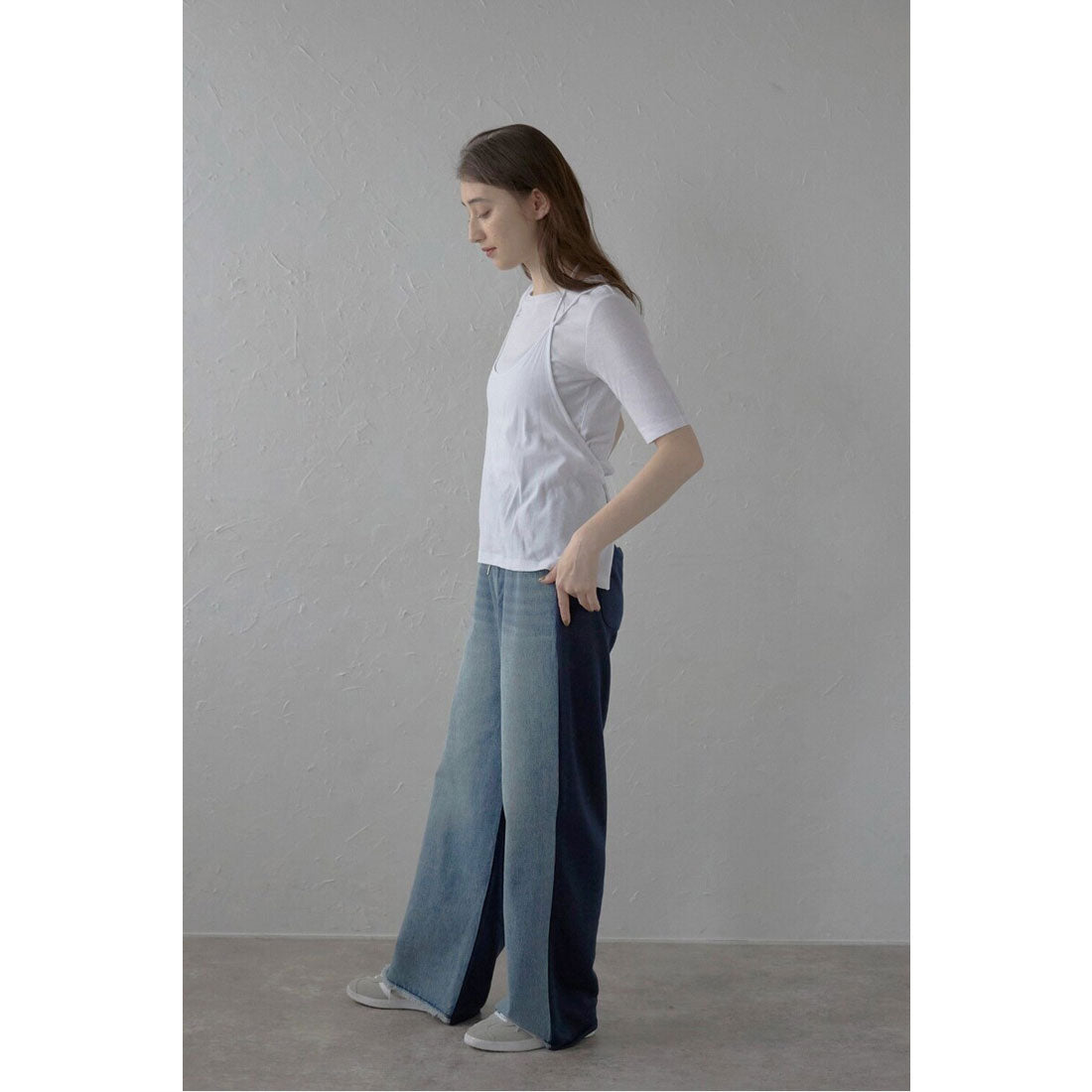 ボンジュールサガン BONJOUR SAGAN fake layered tops / ホルターネックフェイクレイヤードトップス (NAVY) NAVY