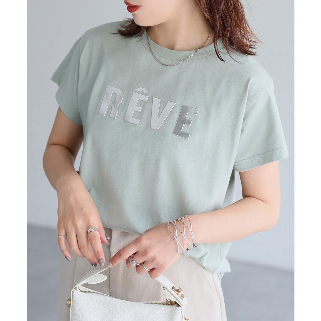 リベリー Riberry 発砲プリントメタリックロゴTシャツ (ミント) ミント