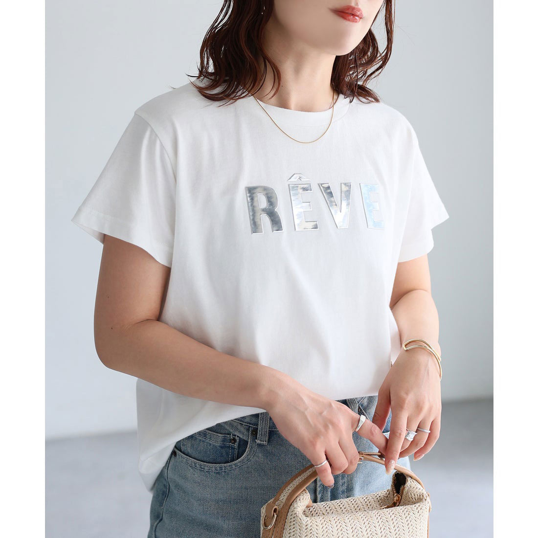 リベリー Riberry 発砲プリントメタリックロゴTシャツ (ホワイト) ホワイト