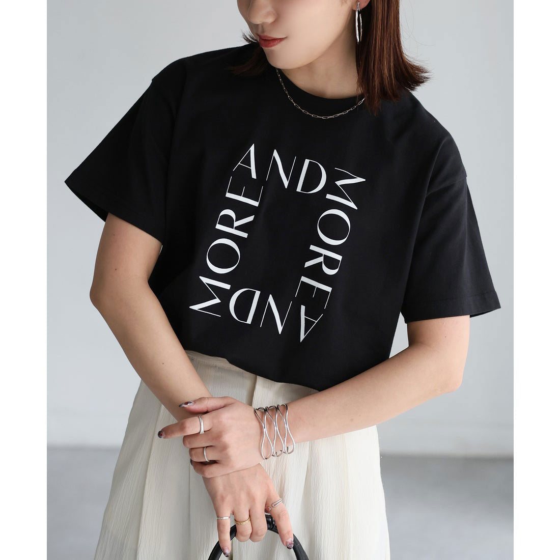 リベリー Riberry スクエアロゴプリント半袖Tシャツ (ブラック×ホワイト) ブラック×ホワイト