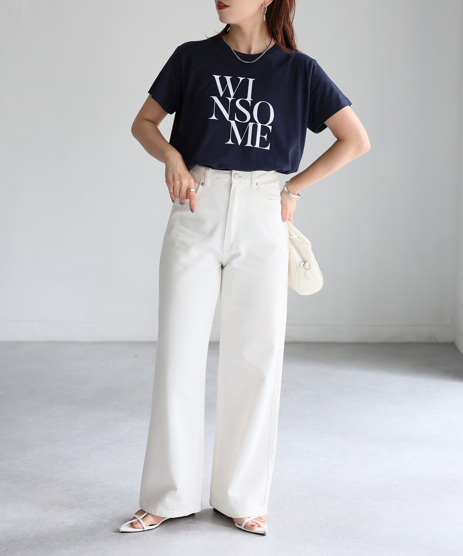 リベリー Riberry WINSOMEプリントレタリングTシャツ (ネイビー) ネイビー