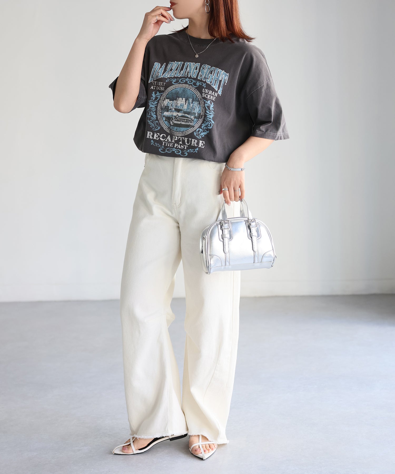 リベリー Riberry カレッジロゴヴィンテージライクピグメントTシャツ (グレー系2) グレー系2