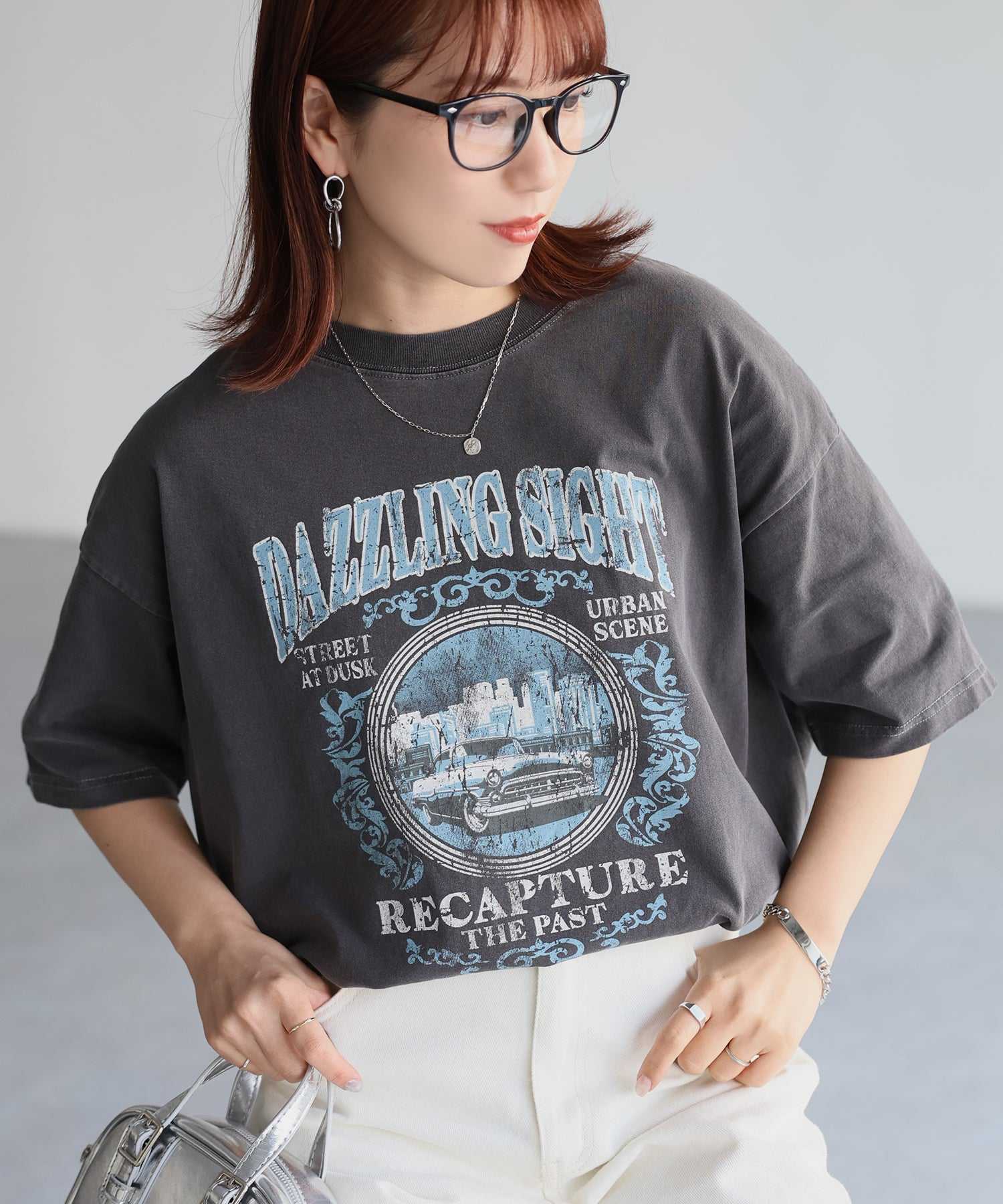 リベリー Riberry カレッジロゴヴィンテージライクピグメントTシャツ (グレー系2) グレー系2