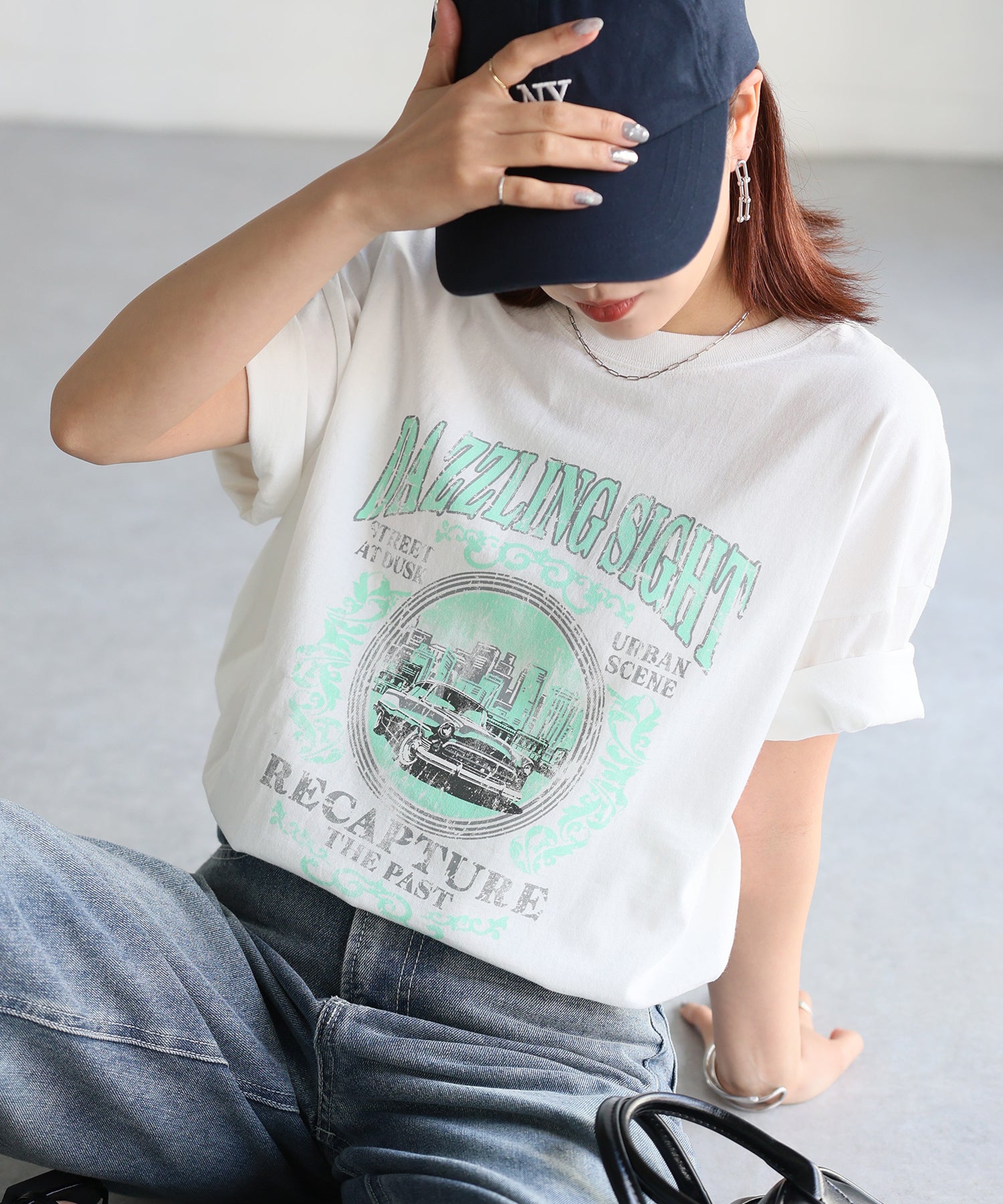 リベリー Riberry カレッジロゴヴィンテージライクピグメントTシャツ (ホワイト系1) ホワイト系1