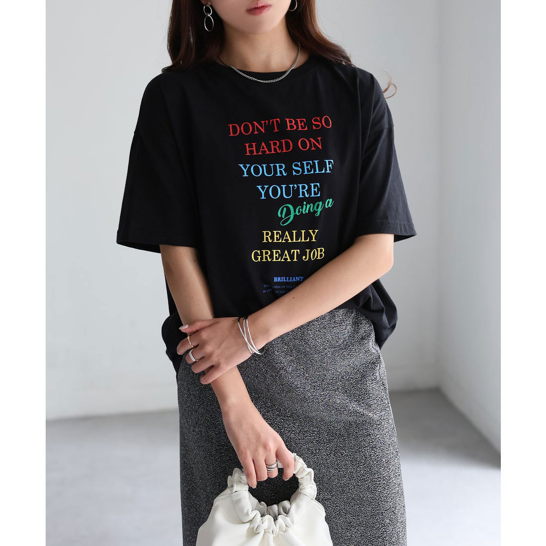 リベリー Riberry マルチカラーロゴプリント半袖ビッグTシャツ (ブラック) ブラック