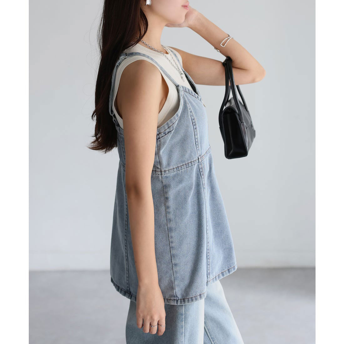 リベリー Riberry ダブルジップデニムペプラムビスチェ/キャミ (ブルー) ブルー