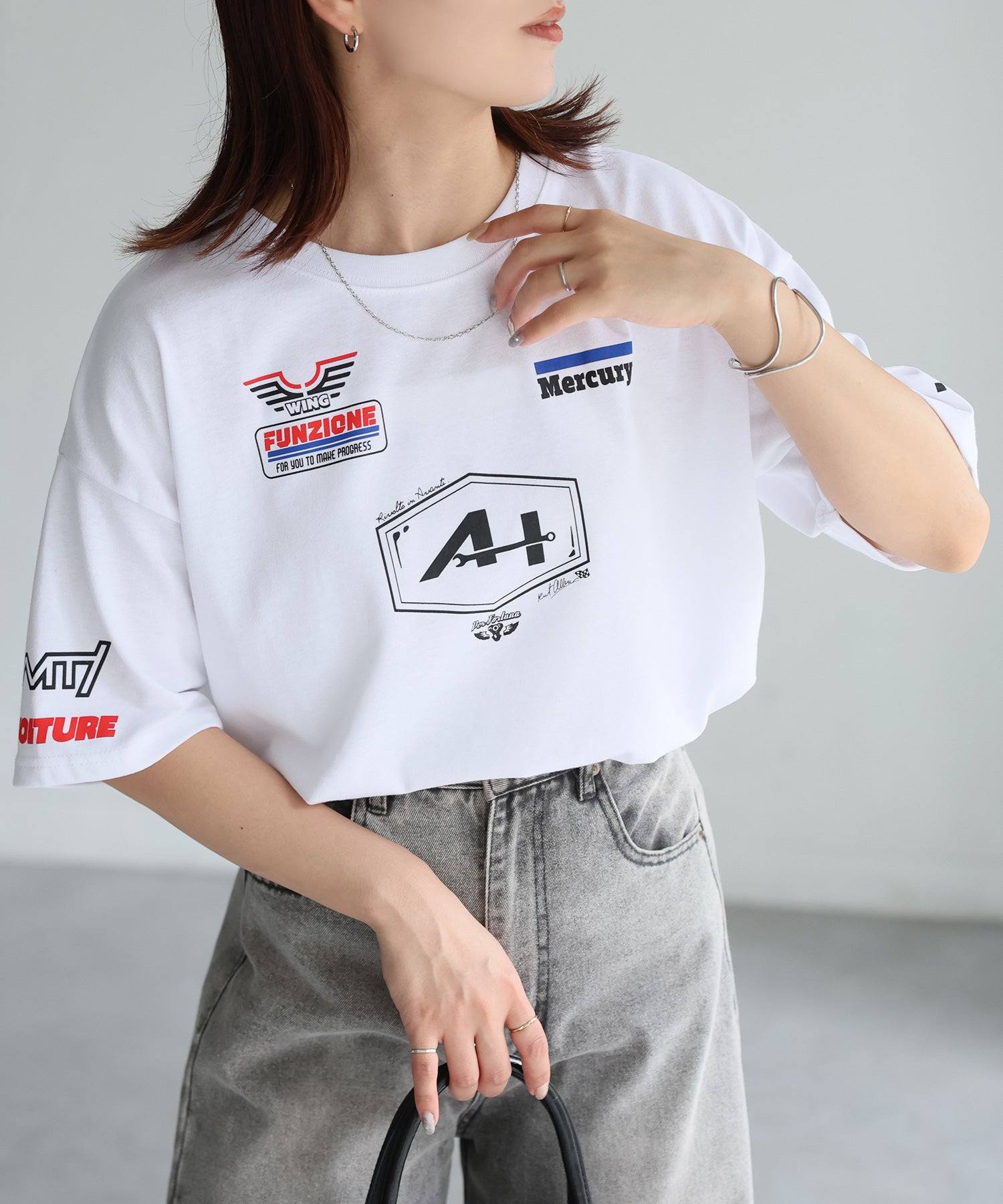 リベリー Riberry スポーティーミックスロゴデザインTシャツ (オフホワイト) オフホワイト