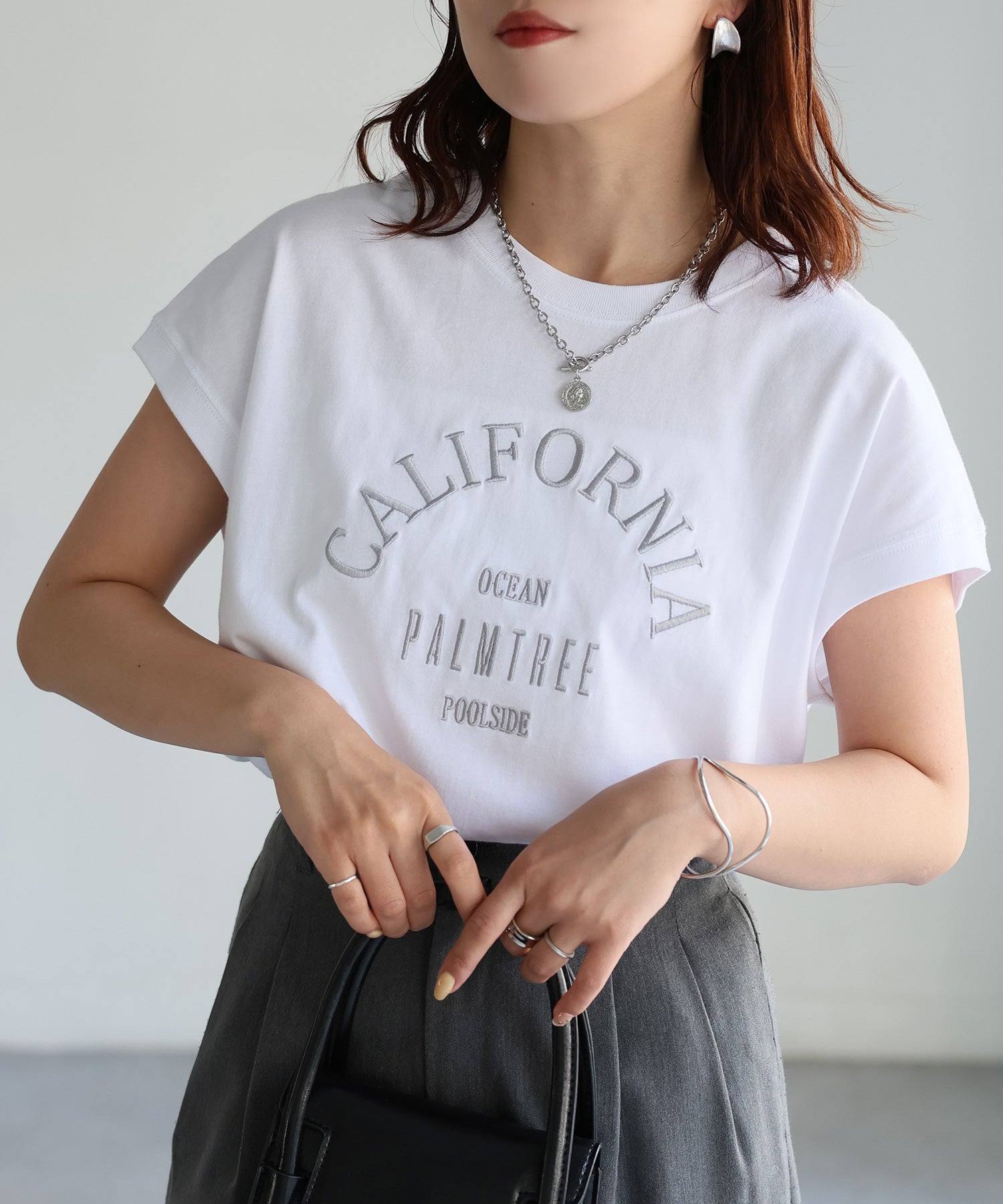 リベリー Riberry ロゴ刺繍フレンチTシャツ (ホワイト×グレー) ホワイト×グレー