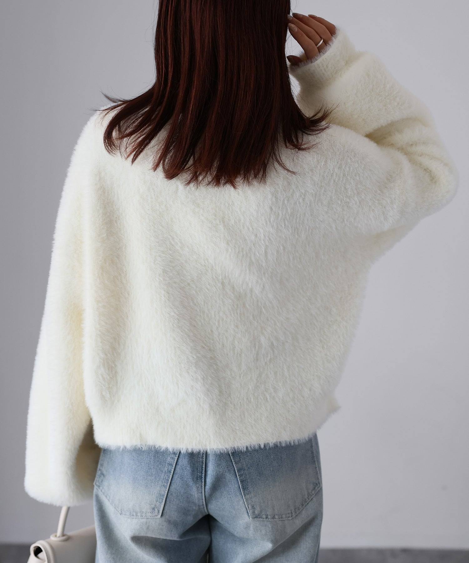 リベリー Riberry 金ボタンシャギーニットカーディガン (オフホワイト) オフホワイト