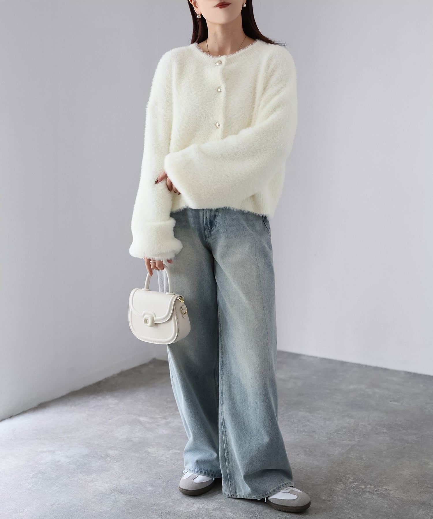 リベリー Riberry 金ボタンシャギーニットカーディガン (オフホワイト) オフホワイト